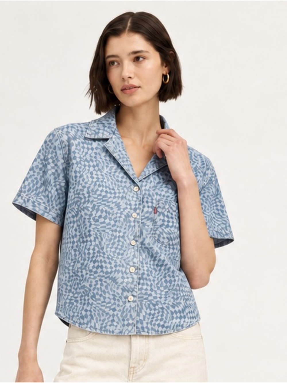 Levi’s Aiden Short Sleeve Shirt Blue Geometric Print Size Small